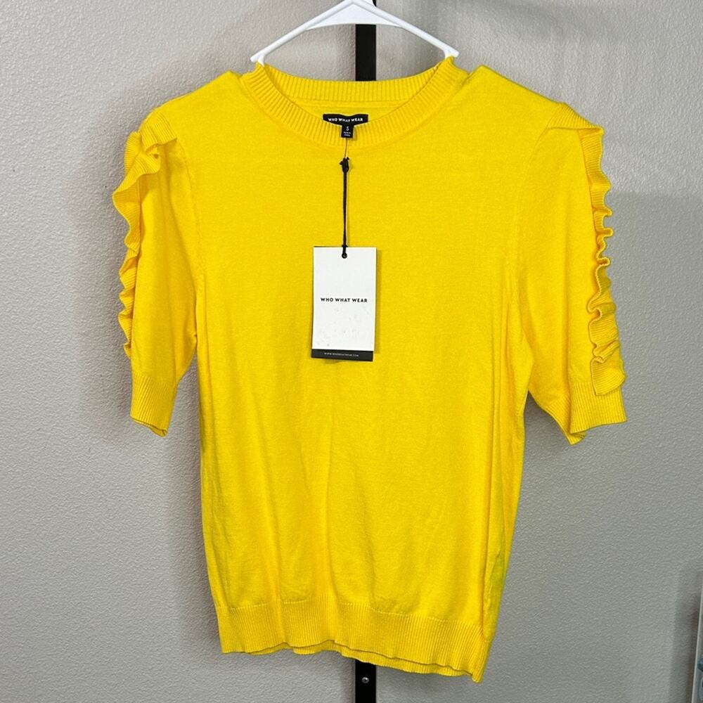 Who What Wear Ruffle Sleeve Yellow Top - S - NWT